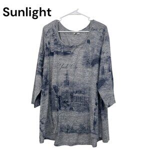 Cato Est 1946 New York City Print Tunic Top Size 18/20 Gray/navy Stretchy Fabric